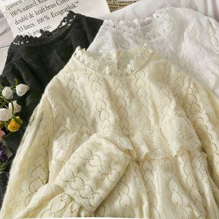 Eyelet Ruffled-trim Lace Top