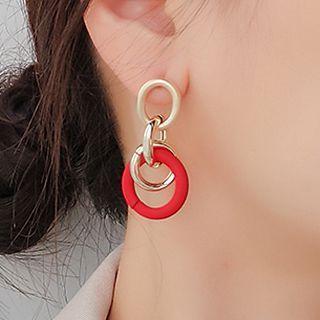 Hoop Drop Earring 1 Pair - Red & Gold - One Size