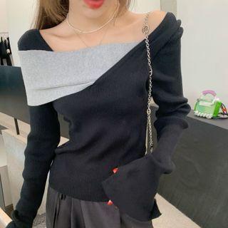 Two-tone Panel Knit Top Black & White - One Size