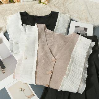 Ruffle-trim Button-up Light Knit Top
