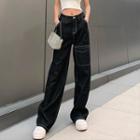 High-waist Stitch Pocket-detail Straight-cut Pants