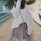 Set / Knit Sweater / Plaid Pleated Mini Skirt