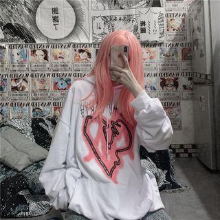 Long-sleeve Heart Print Hooded Sweatshirt