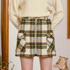 Zip-front Flap-pocket Plaid Miniskirt