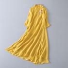 Traditional Chinese 3/4-sleeve Linen Maxi Dress