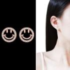 Rhinestone Smiley Face Earring 1 Pair - S925 Silver - One Size