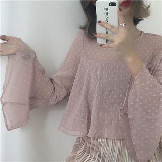 Dot See-through Bell-sleeve Top / Pleated Wide-leg Pants