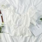 Eyelet Lace Gathered-waist Short-sleeve Blouse