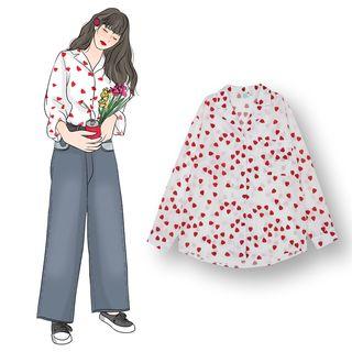Heart Print Blouse White - One Size
