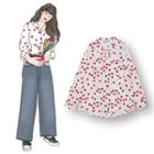 Heart Print Blouse White - One Size