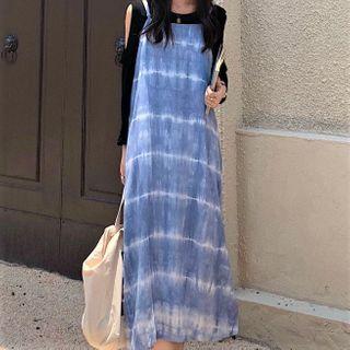 Dye Print Midi Pinafore Dress As Shown In Figure - One Size