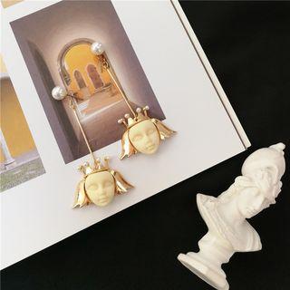 Resin Crown Face Faux Pearl Dangle Earring
