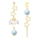 Non-matching Faux Pearl Alloy Moon & Star Dangle Earring