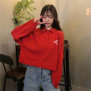 Embroidered Cropped Polo Sweatshirt