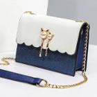 Faux Pearl Two-tone Faux Leather Crossbody Bag