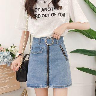 Zip-up Mini Denim Skirt