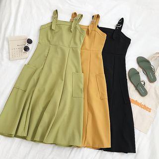 Plain Side Pocket Sleeveless A-line Dress