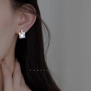 Shell Square Dangle Earring 1 Pair - Gold & Pearl White - One Size
