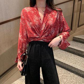 Floral Print Twisted Blouse / Wide-leg Pants