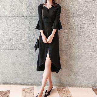 Bell-sleeve Midi Split A-line Dress