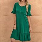 Short-sleeve Ruffle Midi A-lie Dress