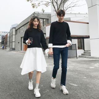 Couple Matching Mock Two-piece Sweatshirt / Dress