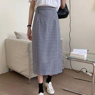 Gingham Check Midi A-line Skirt Black - One Size