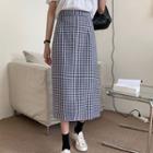 Gingham Check Midi A-line Skirt Black - One Size