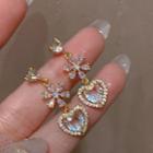 Flower Heart Rhinestone Alloy Dangle Earring