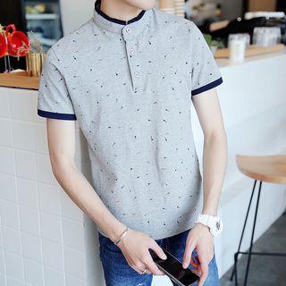 Printed Stand Collar Short-sleeve Polo Shirt