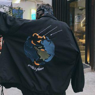 Earth Embroidery Zip Cargo Jacket