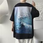 Short-sleeve Wave Print T-shirt