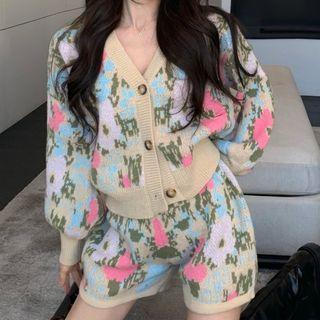 Flower Print Cropped Cardigan / Shorts