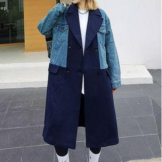 Double-breasted Denim Panel Coat