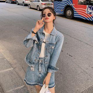 Washed Denim Jacket / High-waist Denim Skirt