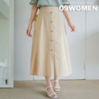 Plus Size Buttoned Long Flare Skirt
