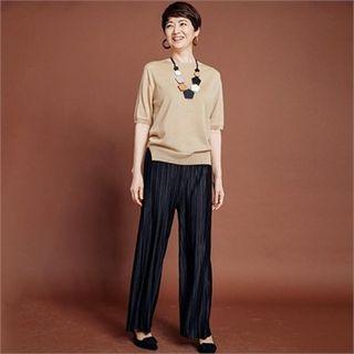 Band-waist Pleats Pants With Mom