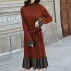 Mock Two-piece Long-sleeve Knit Midi Dress