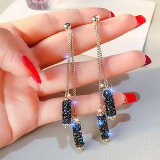 Rhinestone Bar Fringed Earring 1 Pair - Silver - One Size