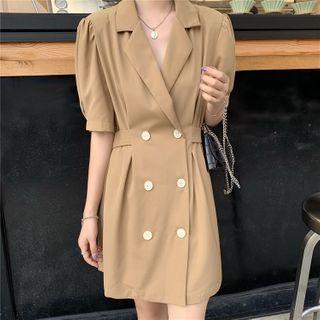 Puff-sleeve Double Breasted Tie-waist Coat Dress