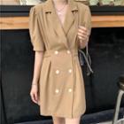 Puff-sleeve Double Breasted Tie-waist Coat Dress
