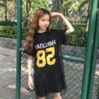 Lettering Short-sleeve Panel T-shirt Dress