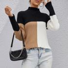 Color Panel Ribbed Knit Cropped Sweater