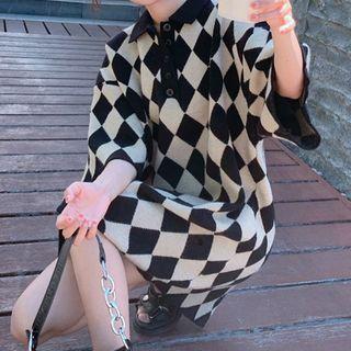 Argyle Knit Mini Shift Dress