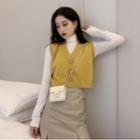 Long-sleeve Turtle-neck T-shirt / Button Vest