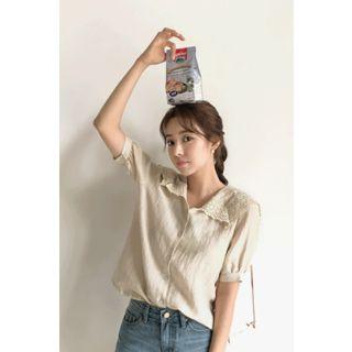 Laced Sailor-collar Puff-sleeve Blouse