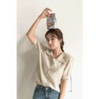 Laced Sailor-collar Puff-sleeve Blouse