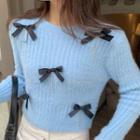 Round-neck Bow Long-sleeve Knit Top
