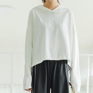 Long Sleeve Cropped Hoodie White - One Size