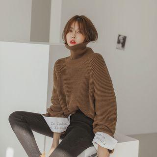 Turtleneck Wide-sleeve Rib Sweater